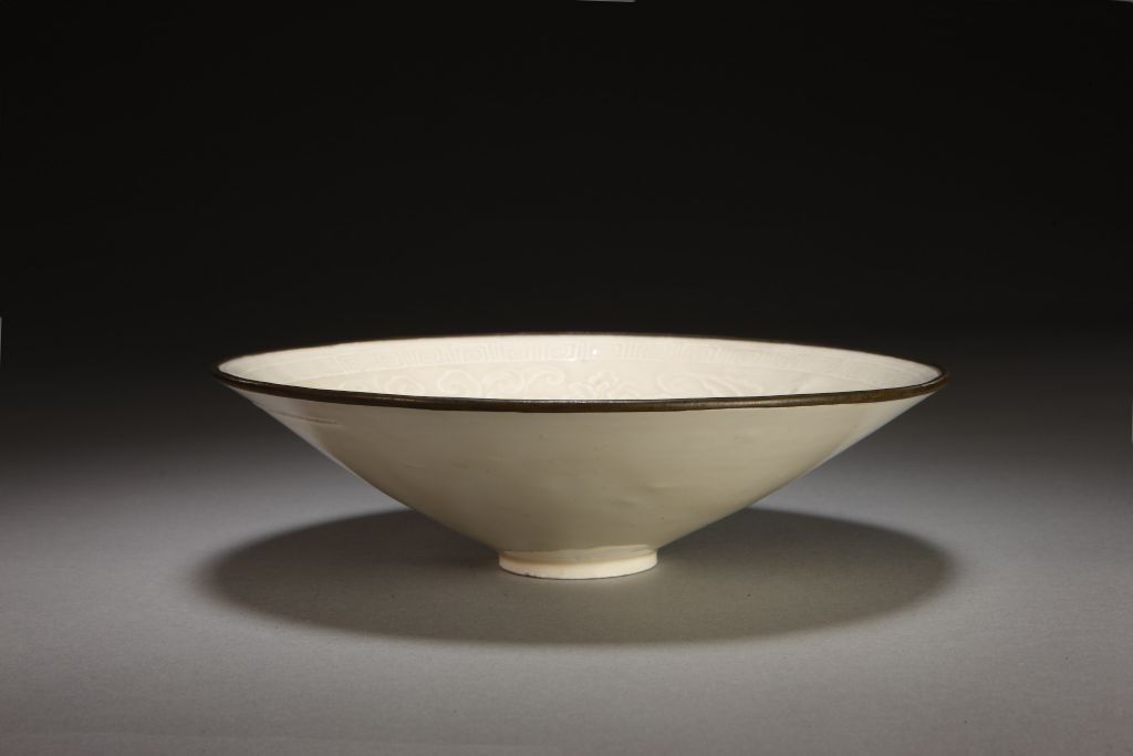 图片[1]-Ding Kiln White Glaze Printing Sea Pomegranate Pattern Bamboo Bowl-China Archive